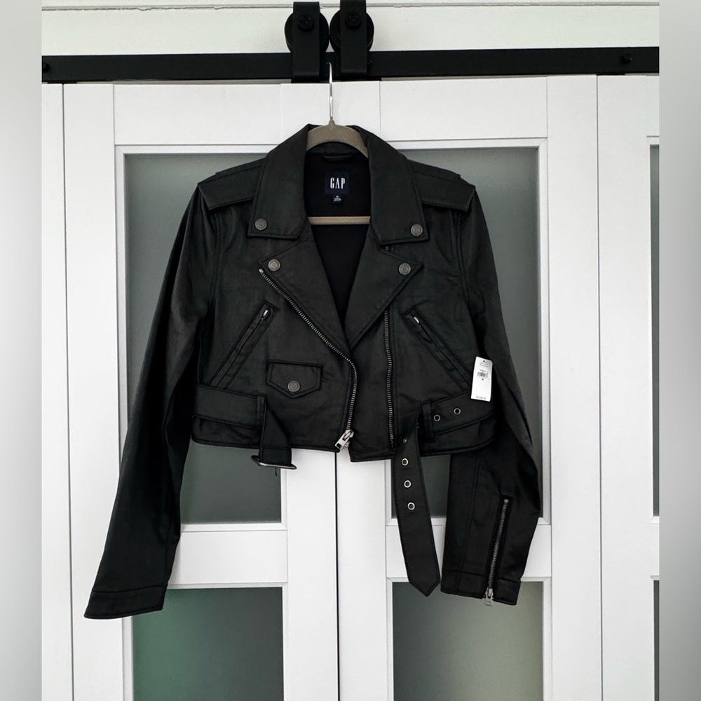 GAP Zac Posen Black Leather Jacket Classic Moto NWT. SIZE MEDIUM. ๐ค - Picture 5 of 9